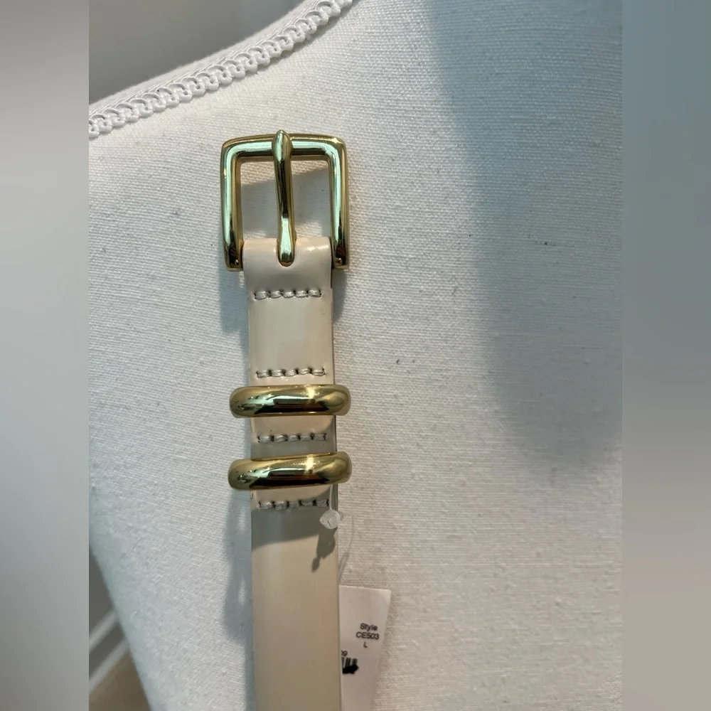 NWT J. Crew Thin Italian spazzolato leather belt cream with shiny Gold Buckle L - Picture 13 of 13